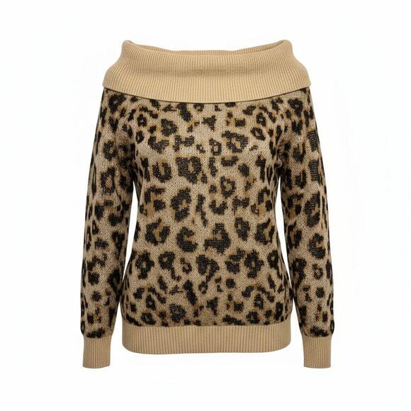 Others Follow Leopard Print Cowl/Off Shoulder Sweater Size Medium - Picture 2 of 9